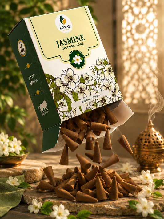 FOXAL Jasmine Natural Incense Cones – Charcoal Free | 60 Cones