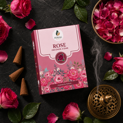 FOXAL Rose Natural Incense Cones – Charcoal Free | 60 Cones