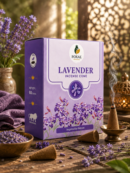 FOXAL Lavender Natural Incense Cones – Charcoal Free | 60 Cones