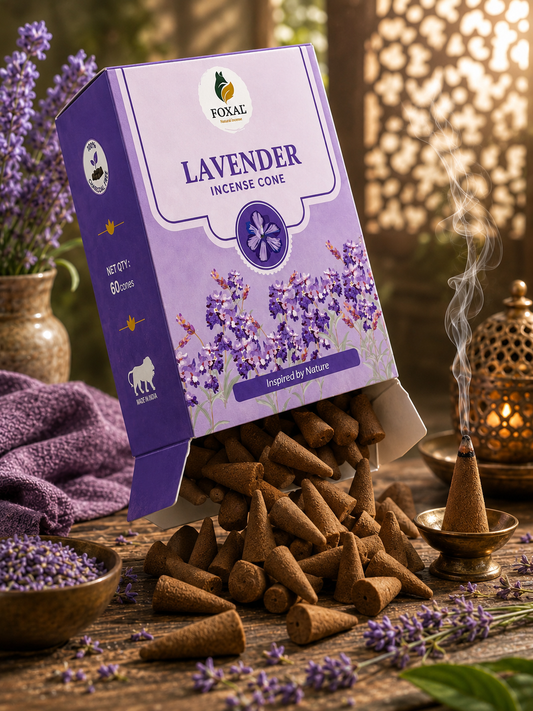 FOXAL Lavender Natural Incense Cones – Charcoal Free | 60 Cones
