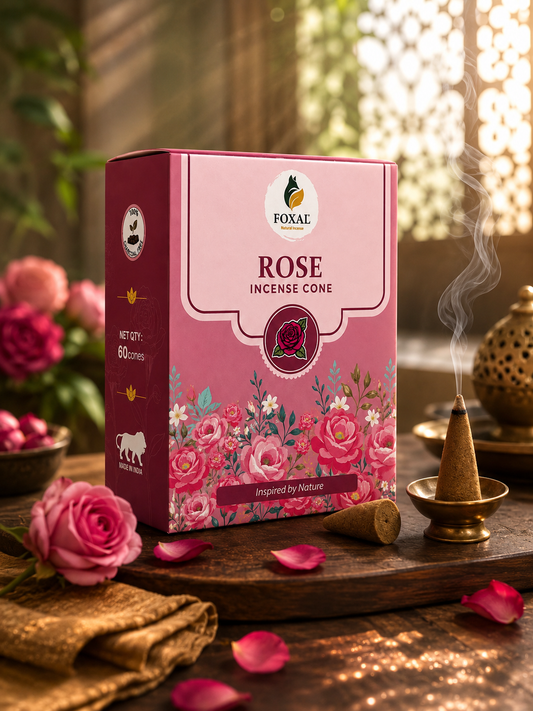 FOXAL Rose Natural Incense Cones – Charcoal Free | 60 Cones