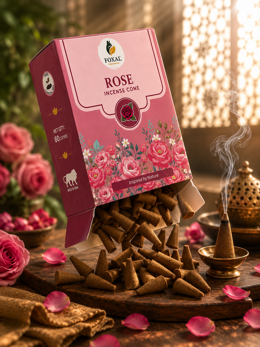 FOXAL Rose Natural Incense Cones – Charcoal Free | 60 Cones