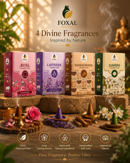 FOXAL Rose Natural Incense Cones – Charcoal Free | 60 Cones